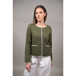 CARDIGAN SCURT DIN TRICOT CU NASTURI AURII SCINTILLARE TALIE UNICA Kaki