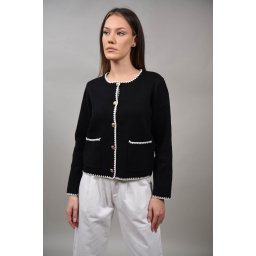 CARDIGAN SCURT DIN TRICOT CU NASTURI AURII SCINTILLARE TALIE UNICA Negru