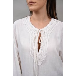 BLUZA TIP TUNICA CU DECOLTEU IN V BRODAT TIZIANA Alb TALIE UNICA