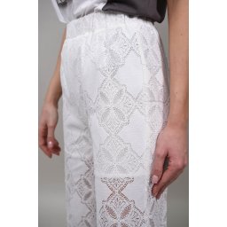 PANTALONI LUNGI SEMITRANSPARENTI CU BRODERIE SOGNANTE Alb S-M