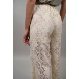 PANTALONI LUNGI SEMITRANSPARENTI CU BRODERIE SOGNANTE Bej S-M