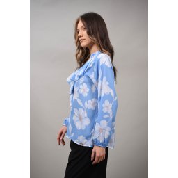 BLUZA CU VOLANE CU IMPRIMEU FLORI ETEREO TALIE UNICA Baby Blue