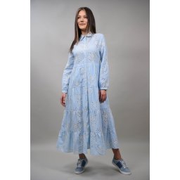 ROCHIE BOHO CHIC LUNGA TIP CAMASA CU BRODERIE CHARME Baby Blue S-M