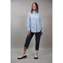 CAMASA BUMBAC CU APLICATII BRODATE TORINESE TALIE UNICA Baby Blue