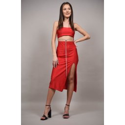 ROCHIE MIDI DE OCAZIE FARA BRETELE CU APLICATII ZINGARELLO Rosu XS-S