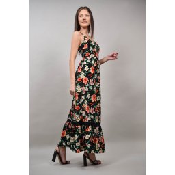 ROCHIE BOHO CHIC LUNGA FLORALA CU BRETELE SUBTIRI BEINETTE Negru S-M