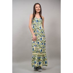 ROCHIE BOHO CHIC LUNGA FLORALA CU BRETELE SUBTIRI BEINETTE Galben L-XL