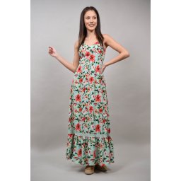 ROCHIE BOHO CHIC LUNGA FLORALA CU BRETELE SUBTIRI BEINETTE Verde S-M