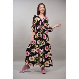 ROCHIE LUNGA CU FLORI BARCELLONA Negru L-XL