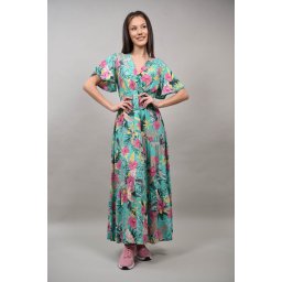 ROCHIE BOHO CHIC INDIAN LUNGA CU MANECA SCURTA MULTICOLORA NUVOLOSA Verde L-XL