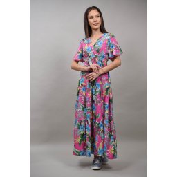 ROCHIE BOHO CHIC INDIAN LUNGA CU MANECA SCURTA MULTICOLORA NUVOLOSA Roz L-XL