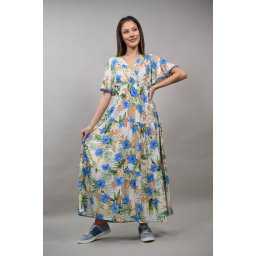 ROCHIE BOHO CHIC INDIAN LUNGA CU MANECA SCURTA MULTICOLORA NUVOLOSA Alb S-M