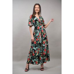 ROCHIE BOHO CHIC INDIAN LUNGA CU MANECA SCURTA MULTICOLORA NUVOLOSA Negru L-XL