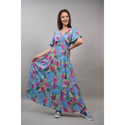 ROCHIE BOHO CHIC INDIAN LUNGA CU MANECA SCURTA MULTICOLORA NUVOLOSA Baby Blue L-XL