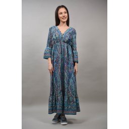 ROCHIE LUNGA MULTICOLORA DECOLTEU V CAPACI S-M Turcoaz