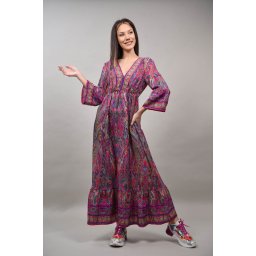 ROCHIE LUNGA MULTICOLORA DECOLTEU V CAPACI S-M Fucsia