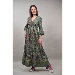 ROCHIE LUNGA MULTICOLORA DECOLTEU V CAPACI Verde L-XL