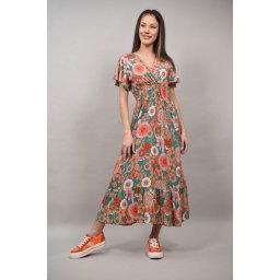 ROCHIE BOHO CHIC LUNGA CU ELASTIC IN TALIE MULTICOLORA ELEGANTO Verde L-XL