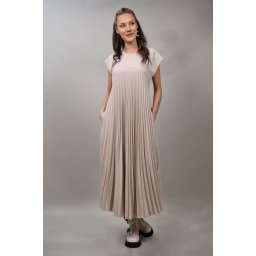 ROCHIE LUNGA PLISATA CU BUZUNARE BARRALI Bej Deschis TALIE UNICA