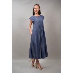 ROCHIE LUNGA PLISATA CU BUZUNARE BARRALI TALIE UNICA Denim