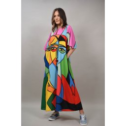 ROCHIE LUNGA CU BUZUNARE IMPRIMEU FATA MANECA SCURTA MIRAGE TALIE UNICA Multicolora