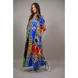 ROCHIE LUNGA CU BUZUNARE IMPRIMEU MANECA SCURTA MIRAGERO TALIE UNICA Multicolora