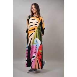 ROCHIE LUNGA MULTICOLORA CU BUZUNARE FRUNZE MAJESTA TALIE UNICA Multicolora