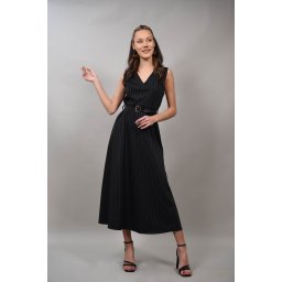 ROCHIE LUNGA IN STIL FORMAL CU CUREA IN TALIE BARESSA Negru S-M