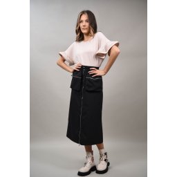 FUSTA CU FERMOAR SI BUZUNARE APLICATE POSITANO Negru S-M