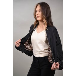 GEACA BOMBER NEGRU CU INTERIOR ANIMAL PRINT FRINCO TALIE UNICA Negru