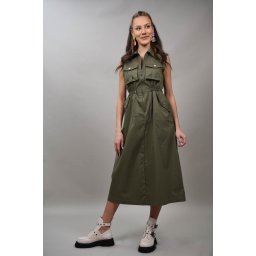 ROCHIE LUNGA DIN BUMBAC TIP SARAFAN CU BUZUNARE CANTARANA Kaki M-L