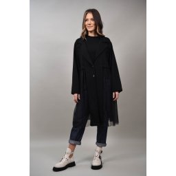 JACHETA LUNGA COMBINATA CU TUL SERRNADE TALIE UNICA Negru