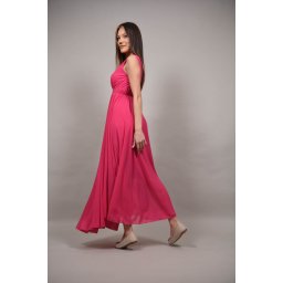 ROCHIE LUNGA DE OCAZIE CU TUL AVOLA ASIMETRICA IN PARTEA DE JOS XS-S Fucsia