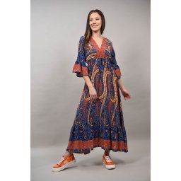 ROCHIE LUNGA BOHO CHIC CU DECOLTEU V CU MOTIVE LUMINELLO Bluemarin L-XL