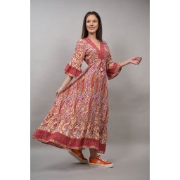 ROCHIE LUNGA BOHO CHIC CU DECOLTEU V CU MOTIVE LUMINELLO Roz L-XL
