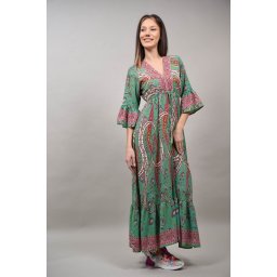 ROCHIE LUNGA BOHO CHIC CU DECOLTEU V CU MOTIVE LUMINELLO Verde L-XL