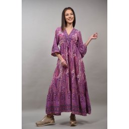 ROCHIE LUNGA BOHO CHIC CU DECOLTEU V CU MOTIVE LUMINELLO Violet L-XL