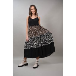 ROCHIE LUNGA CU BRETELE SUBTIRI MULTICOLORA NILDE Negru M-L