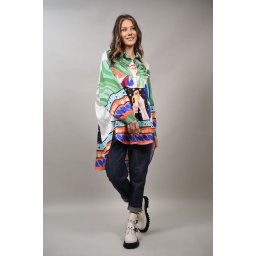 CAMASA LUNGA SATINATA CU IMPRIMEU MULTICOLOR ZEN REBECCA TALIE UNICA Verde