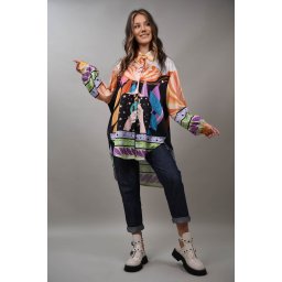 CAMASA LUNGA SATINATA CU IMPRIMEU MULTICOLOR ZEN REBECCA Portocaliu TALIE UNICA