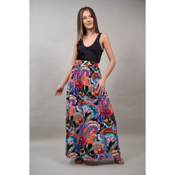 FUSTA PLISATA MULTICOLORA ASIMETRICA IN PARTEA DE JOS RADIARE Negru L-XL