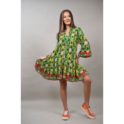 ROCHIE BOHO CHIC SCURTA MULTICOLORA MANDALE LUMINOSA Verde L-XL