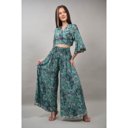 COMPLEU PANTALON CU CAMASA CROP MULTICOLORA ETERANO Verde S-M