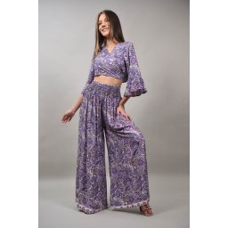 COMPLEU PANTALON CU CAMASA CROP MULTICOLORA ETERANO Violet S-M