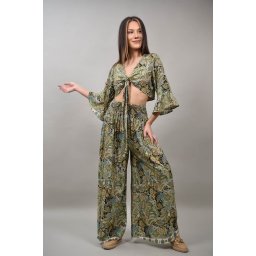 COMPLEU PANTALON CU CAMASA CROP MULTICOLORA ETERANO S-M Verde Forest