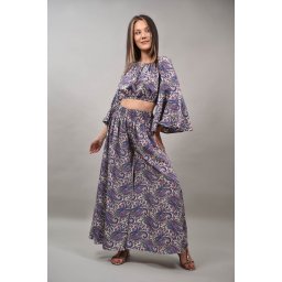 COMPLEU PANTALONI SI TOP CROP CU MANECA LUNGA VERONICA Violet S-M