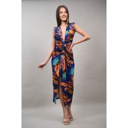ROCHIE LUNGA DE OCAZIE MODEL ABSTRACT CU PERNITE LA UMERI SINCRONIA XS-S Albastru Inchis