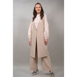 VESTA LUNGA IN STIL FORMAL CU NASTURE IN TALIE ALESSANDRA Bej TALIE UNICA