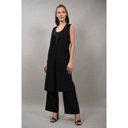 VESTA LUNGA IN STIL FORMAL CU NASTURE IN TALIE ALESSANDRA TALIE UNICA Negru