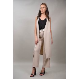 VESTA LUNGA IN STIL FORMAL CU NASTURE IN TALIE ALESSANDRA Bej Deschis TALIE UNICA